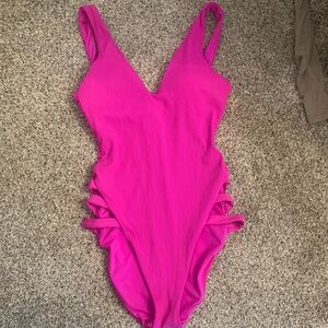 BECCA Hot Purple one-Piece Swimsuit with Side Strap Detail